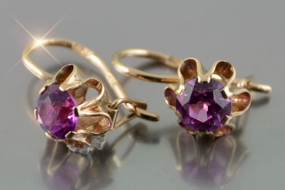 Boucles d’oreilles en or rose soviétique russe 14k 585 vec050 alexandrite rubis émeraude saphir ...