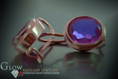 Boucles d’oreilles en or rose soviétique russe 14k 585 vec054 alexandrite rubis émeraude saphir ...