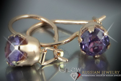 Boucles d’oreilles en or rose soviétique russe 14k 585 vec056 alexandrite rubis émeraude saphir ...