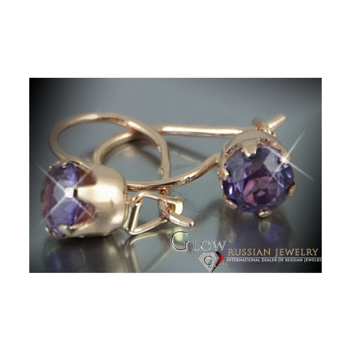 Boucles d’oreilles en or rose soviétique russe 14k 585 vec056 alexandrite rubis émeraude saphir ...