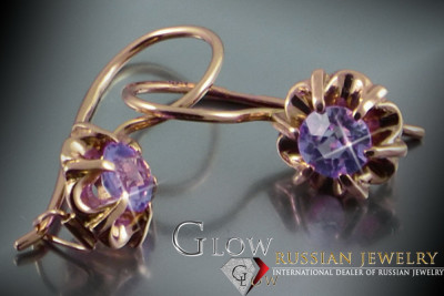 Boucles d’oreilles en or rose soviétique russe 14k 585 vec060 alexandrite rubis émeraude saphir ...