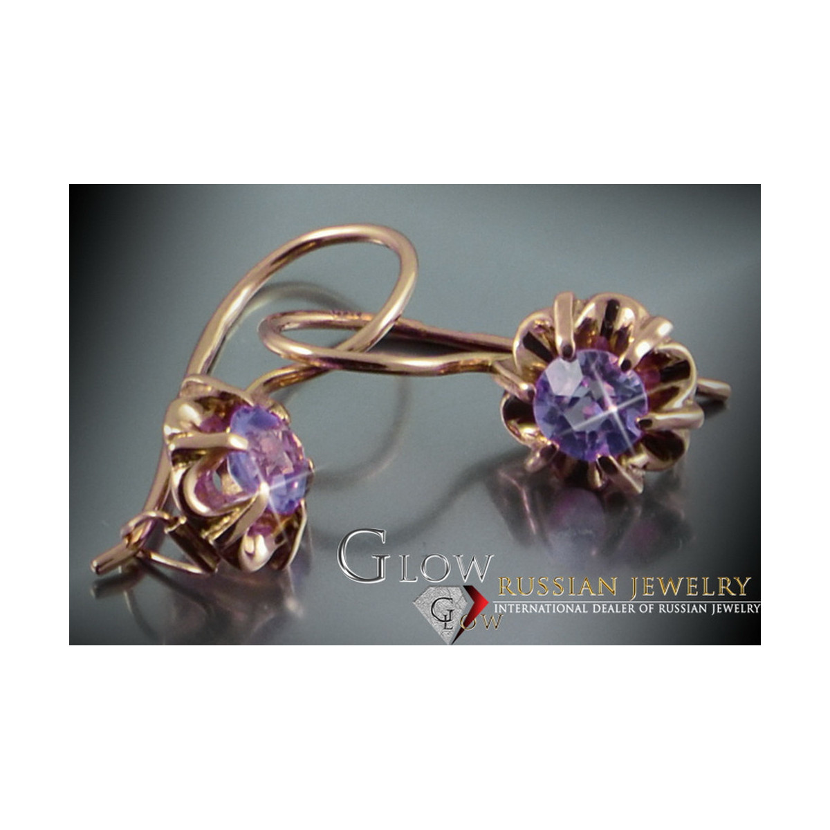 Boucles d’oreilles en or rose soviétique russe 14k 585 vec060 alexandrite rubis émeraude saphir ...