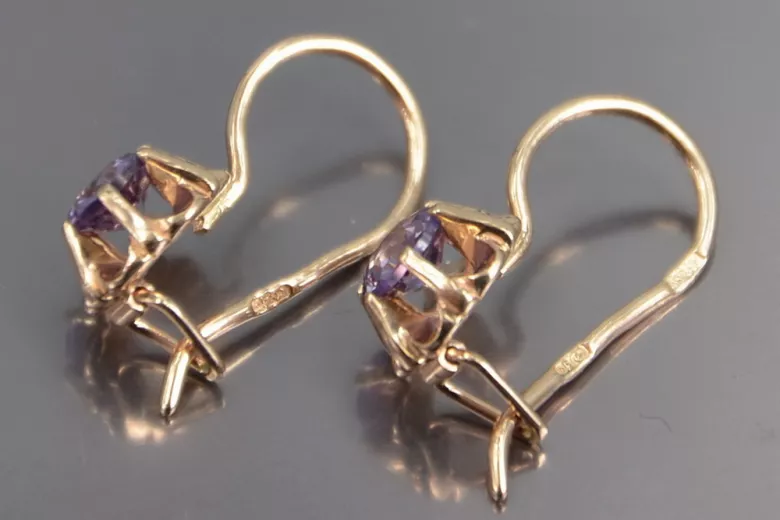 Boucles d’oreilles en or rose soviétique russe 14k 585 vec060 alexandrite rubis émeraude saphir ...