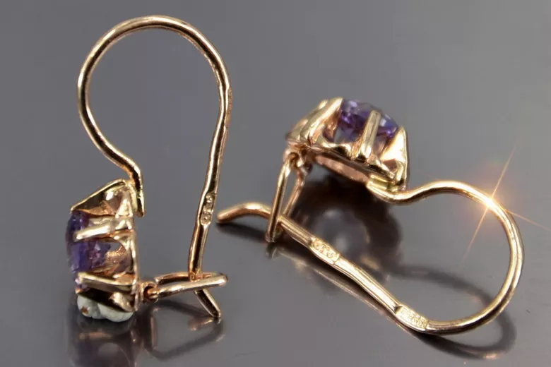 Boucles d’oreilles en or rose soviétique russe 14k 585 vec060 alexandrite rubis émeraude saphir ...