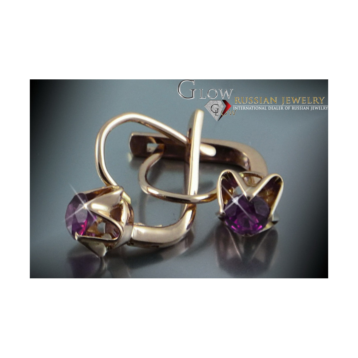 Boucles d’oreilles en or rose soviétique russe 14k 585 vec061 alexandrite rubis émeraude saphir ...