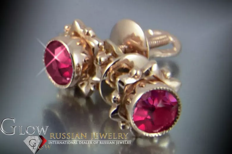 Boucles d’oreilles en or rose soviétique russe 14k 585 vec063 alexandrite rubis émeraude saphir ...