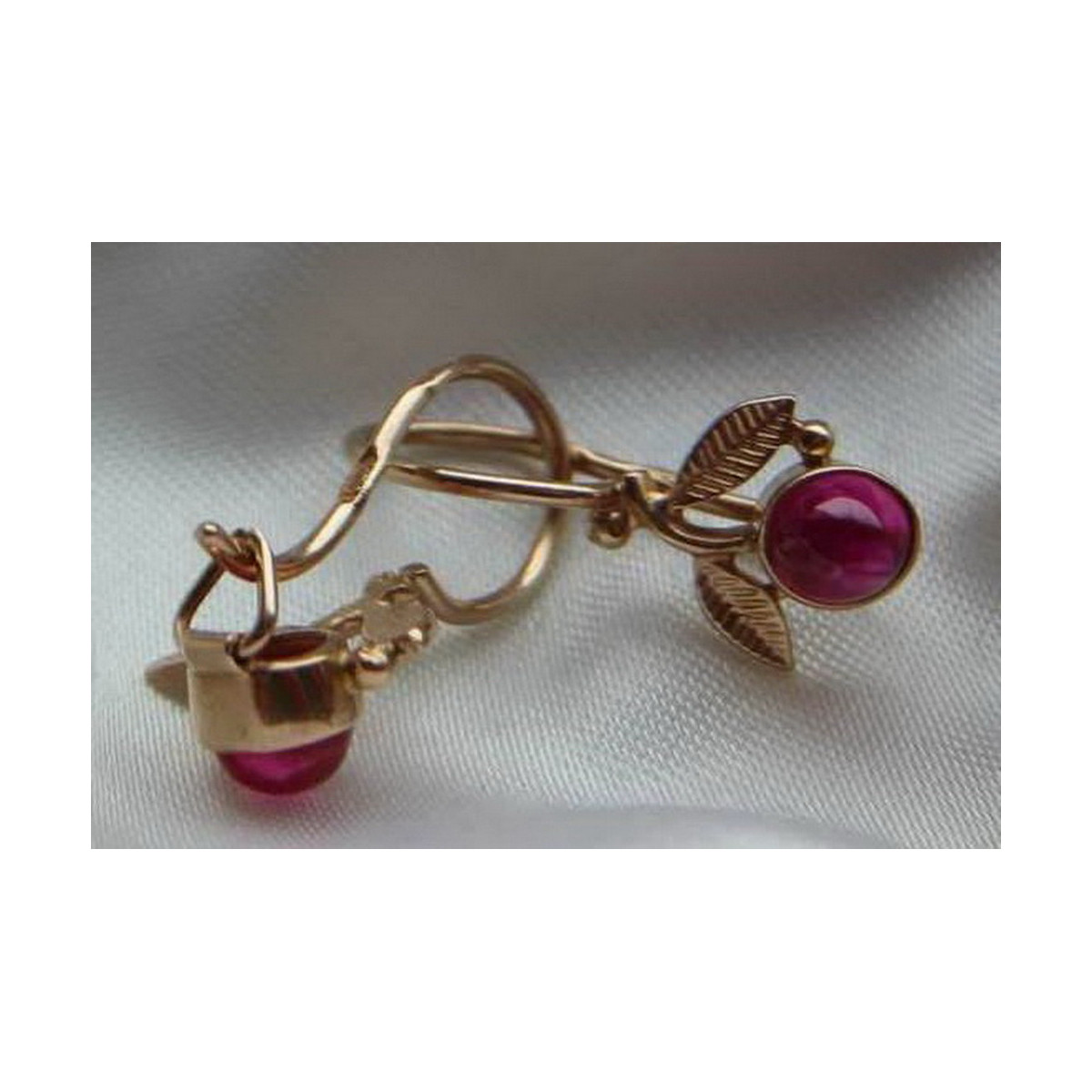 Boucles d’oreilles en or rose soviétique russe 14k 585 vec076 alexandrite rubis émeraude saphir ...