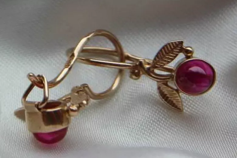 Vintage rose pink 14k 585 gold earrings vec076 alexandrite ruby emerald sapphire ...