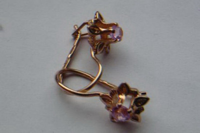 Boucles d’oreilles en or rose soviétique russe 14k 585 vec078 alexandrite rubis émeraude saphir ...