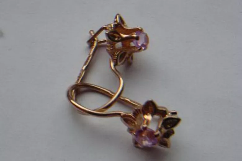 Vintage rose pink 14k 585 gold earrings vec078 alexandrite ruby emerald sapphire ...