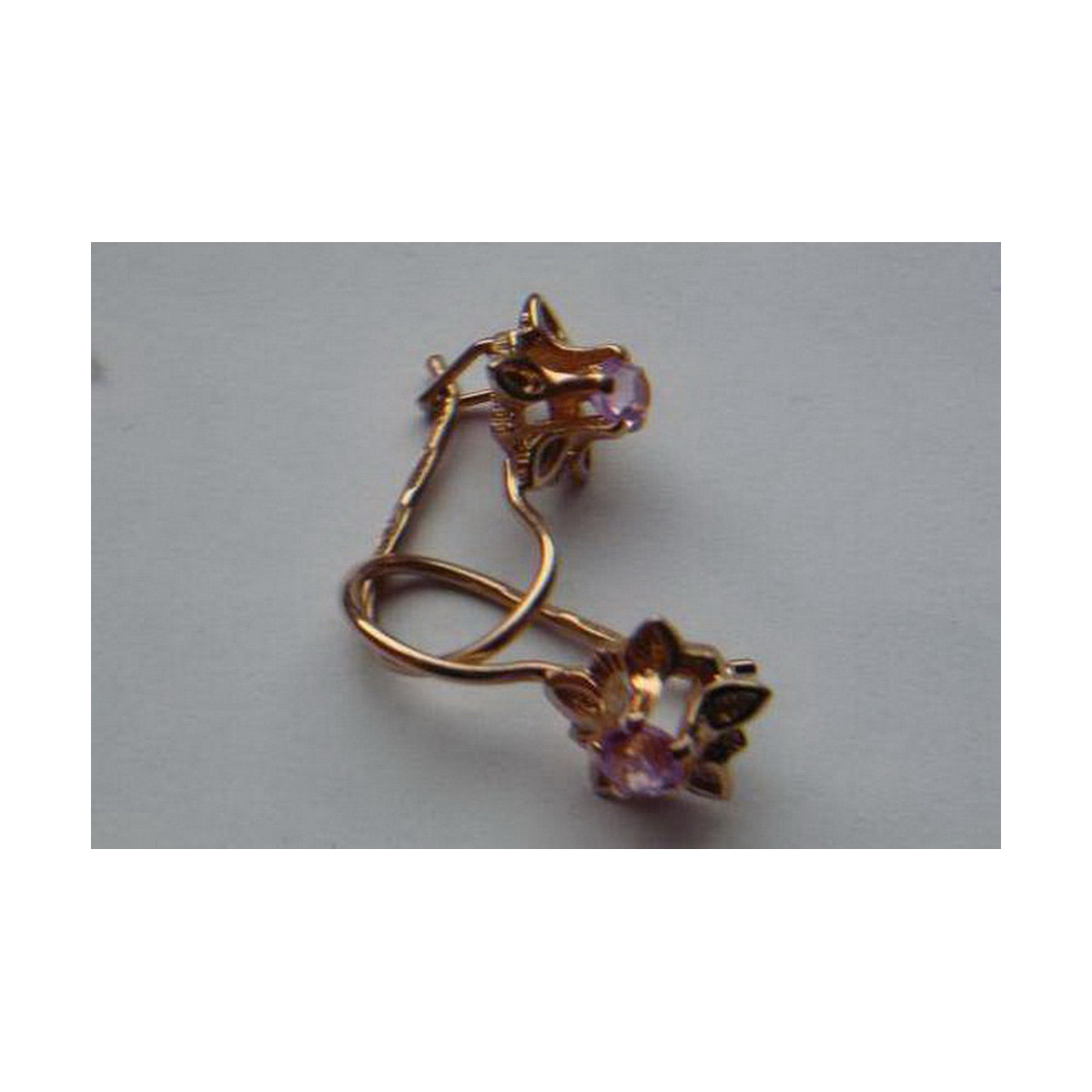 Boucles d’oreilles en or rose soviétique russe 14k 585 vec078 alexandrite rubis émeraude saphir ...