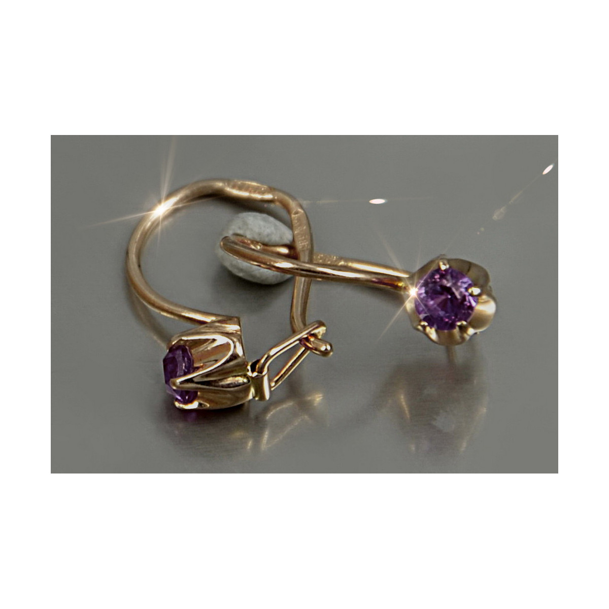 Boucles d’oreilles en or rose soviétique russe 14k 585 vec080 alexandrite rubis émeraude saphir ...