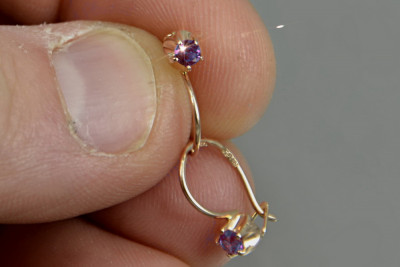 Boucles d’oreilles en or rose soviétique russe 14k 585 vec080 alexandrite rubis émeraude saphir ...