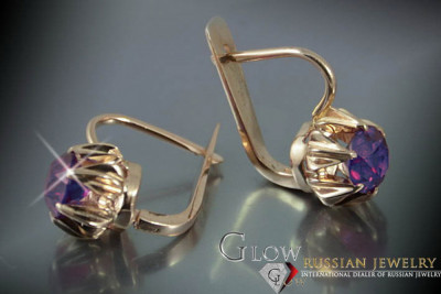 Boucles d’oreilles en or rose soviétique russe 14k 585 vec081 alexandrite rubis émeraude saphir ...