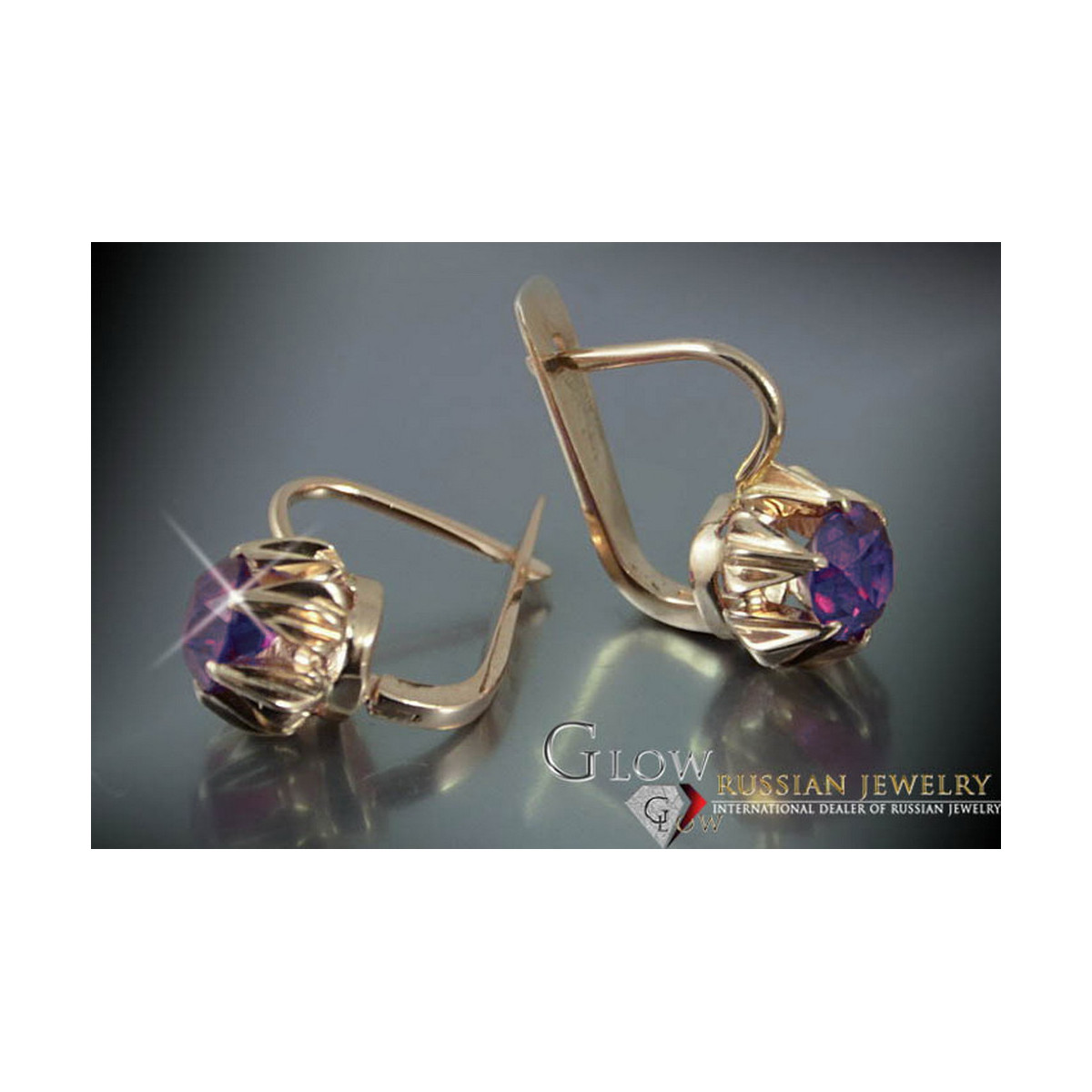 Boucles d’oreilles en or rose soviétique russe 14k 585 vec081 alexandrite rubis émeraude saphir ...