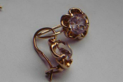 Boucles d’oreilles en or rose soviétique russe 14k 585 vec082 alexandrite rubis émeraude saphir ...