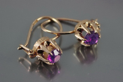 Boucles d’oreilles en or rose soviétique russe 14k 585 vec085 alexandrite rubis émeraude saphir ...