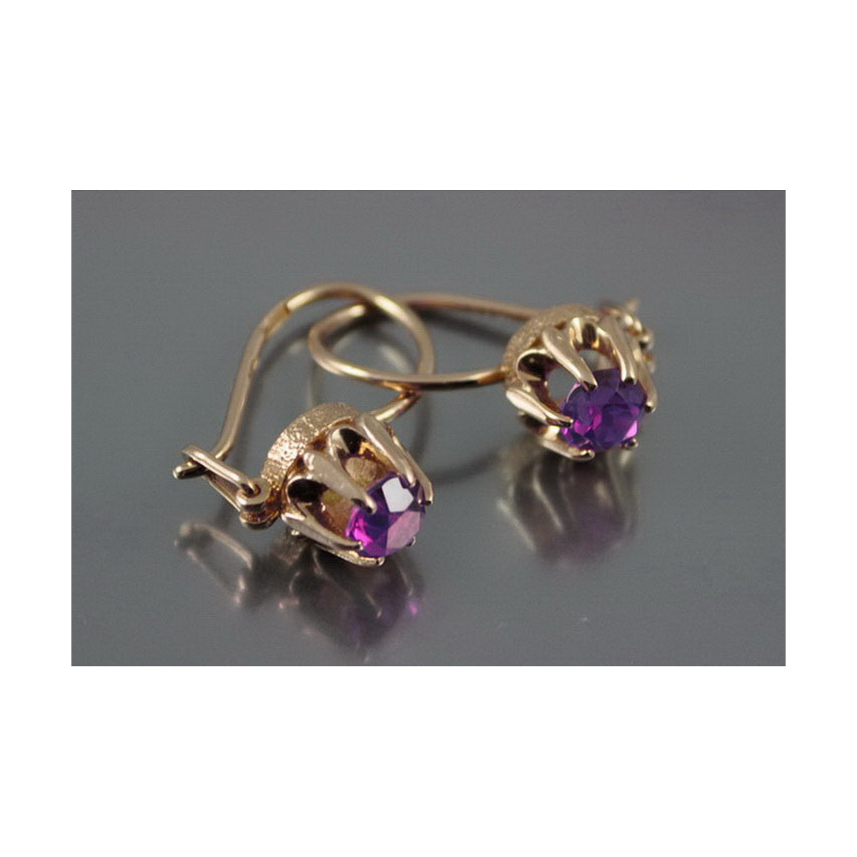 Boucles d’oreilles en or rose soviétique russe 14k 585 vec085 alexandrite rubis émeraude saphir ...