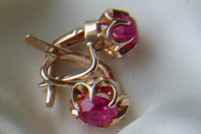 Vintage rose pink 14k 585 gold earrings vec086 alexandrite ruby emerald sapphire ...