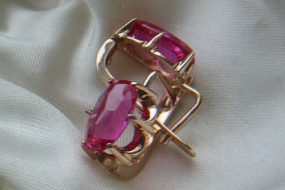 Vintage rose pink 14k 585 gold earrings vec087 alexandrite ruby emerald sapphire ...