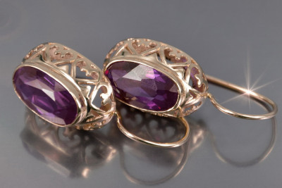 Boucles d’oreilles en or rose soviétique russe 14k 585 vec088 alexandrite rubis émeraude saphir ...