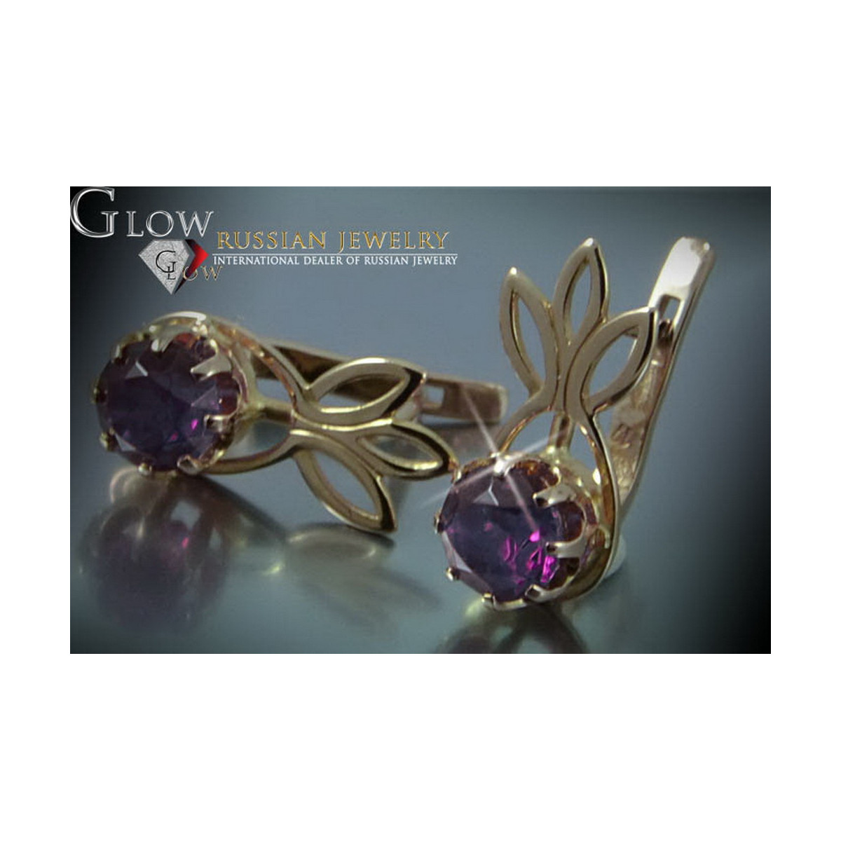 Boucles d’oreilles en or rose soviétique russe 14k 585 vec091 alexandrite rubis émeraude saphir ...