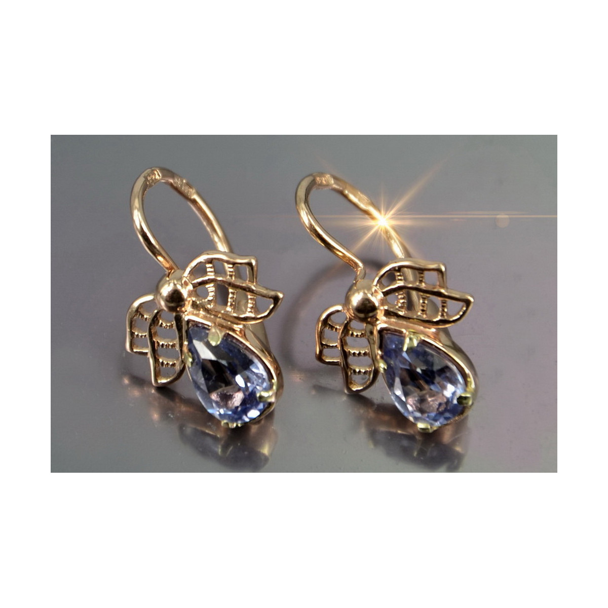 Boucles d’oreilles en or rose soviétique russe 14k 585 vec094 alexandrite rubis émeraude saphir ...