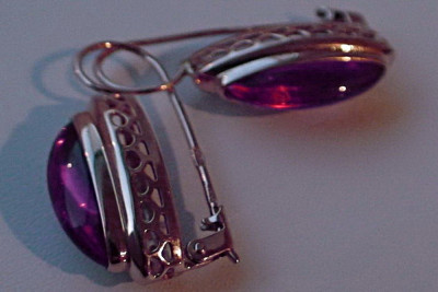 Boucles d’oreilles en or rose soviétique russe 14k 585 vec095 alexandrite rubis émeraude saphir ...