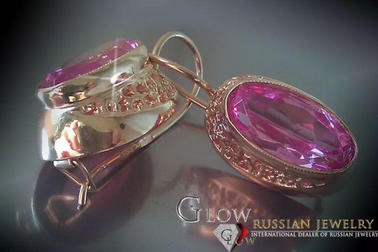 Vintage rose pink 14k 585 gold earrings vec098 alexandrite ruby emerald sapphire ...