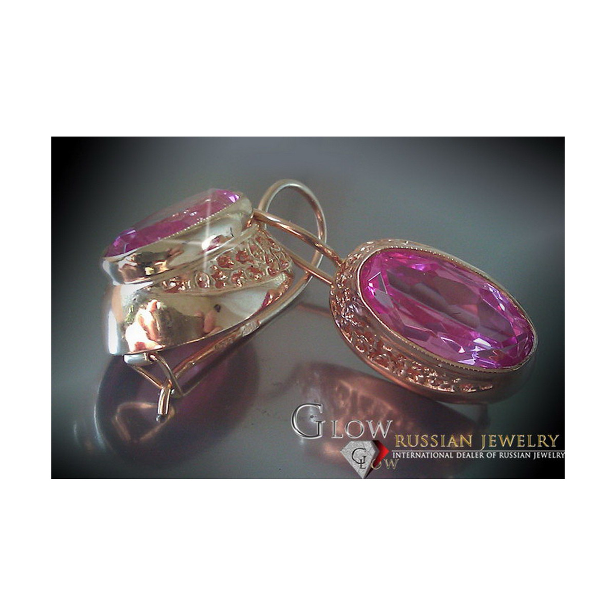 Vintage rose pink 14k 585 gold earrings vec098 alexandrite ruby emerald sapphire ...