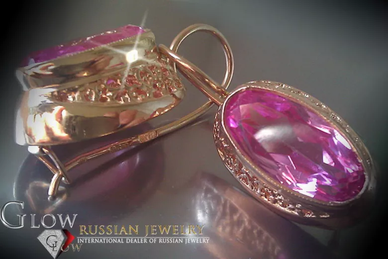 Russische Sowjetische Rose Pink 14k 585 Gold Ohrringe vec098 Alexandrit Rubin Smaragd Saphir ...