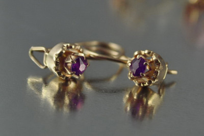 Boucles d’oreilles en or rose soviétique russe 14k 585 vec104 alexandrite rubis émeraude saphir ...