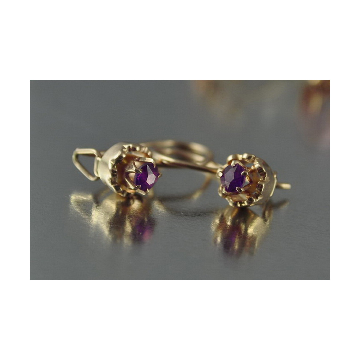 Vintage rose pink 14k 585 gold earrings vec104 alexandrite ruby emerald sapphire ...