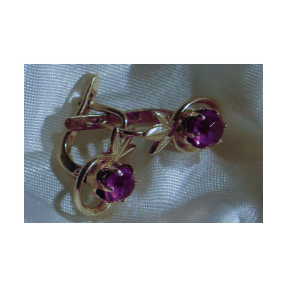 Boucles d’oreilles en or rose soviétique russe 14k 585 vec106 alexandrite rubis émeraude saphir ...