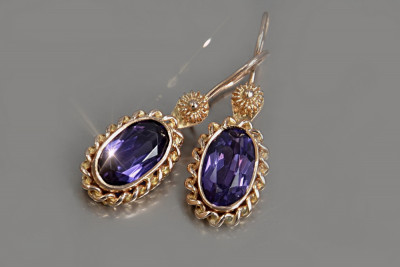 Vintage rose pink 14k 585 gold earrings vec109 alexandrite ruby emerald sapphire ...