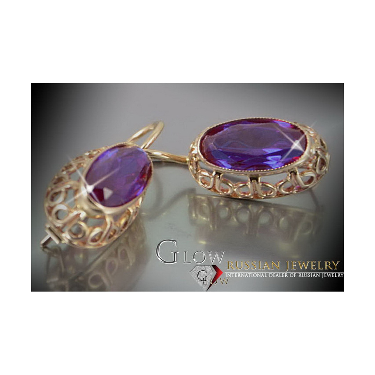 Boucles d’oreilles en or rose soviétique russe 14k 585 vec112 alexandrite rubis émeraude saphir ...