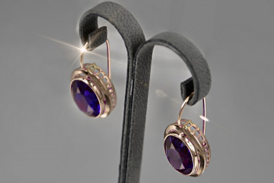 Boucles d’oreilles en or rose soviétique russe 14k 585 vec114 alexandrite rubis émeraude saphir ...