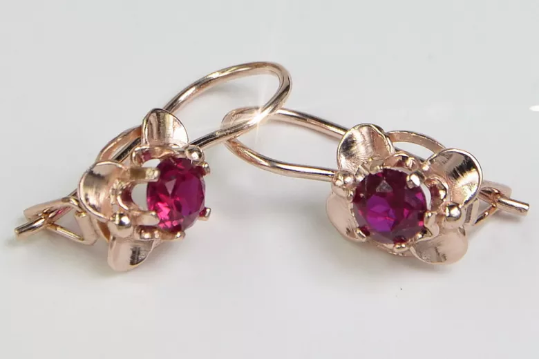 Boucles d’oreilles en or rose soviétique russe 14k 585 vec116 alexandrite rubis émeraude saphir ...