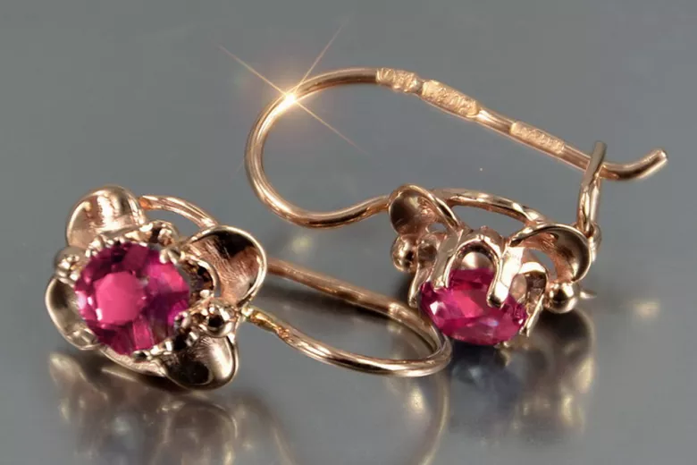 Vintage rose pink 14k 585 gold earrings vec116 alexandrite ruby emerald sapphire ...