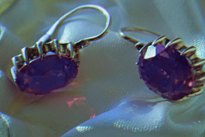 Boucles d’oreilles en or rose soviétique russe 14k 585 vec120 alexandrite rubis émeraude saphir ...