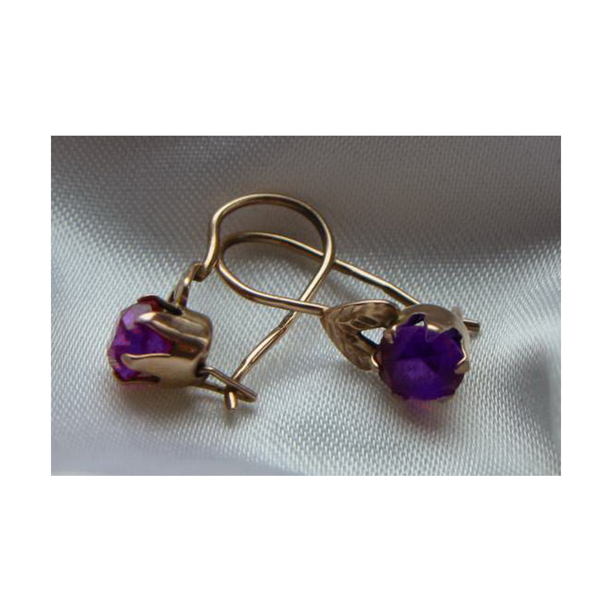 Boucles d’oreilles en or rose soviétique russe rose 14k 585 vec121 alexandrite rubis émeraude saphir ...