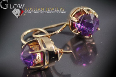 Boucles d’oreilles en or rose soviétique russe 14k 585 vec123 alexandrite rubis émeraude saphir ...