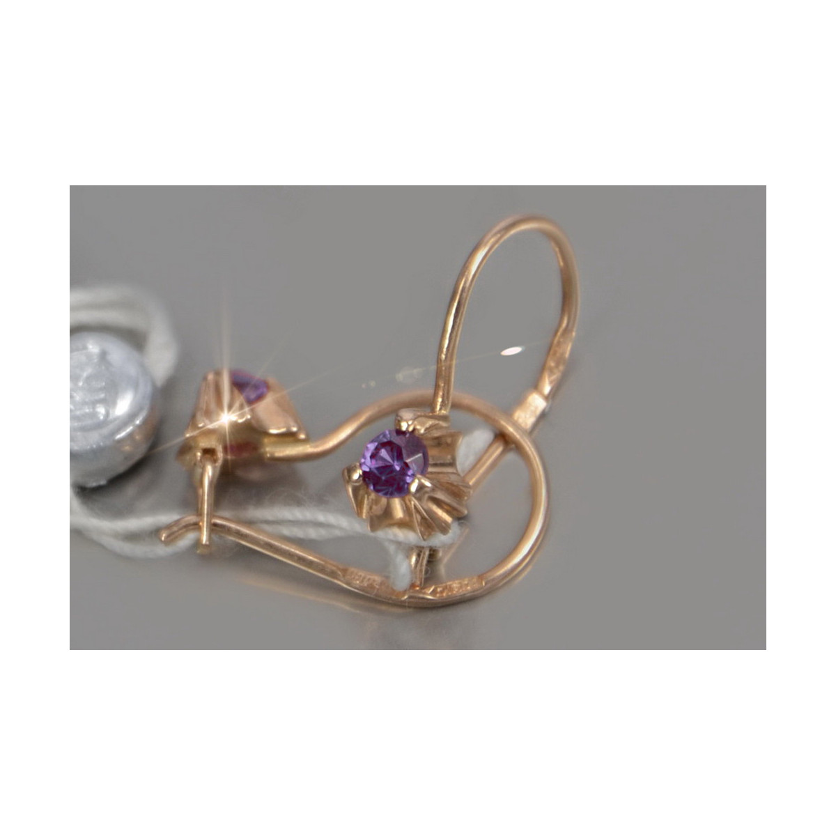 Boucles d’oreilles en or rose soviétique russe 14k 585 vec129 alexandrite rubis émeraude saphir ...