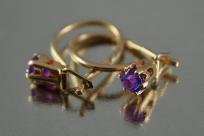 Boucles d’oreilles en or rose soviétique russe 14k 585 vec130 alexandrite rubis émeraude saphir ...