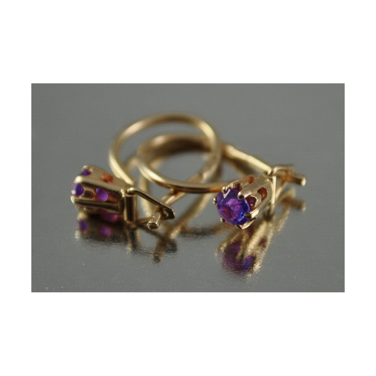 Boucles d’oreilles en or rose soviétique russe 14k 585 vec130 alexandrite rubis émeraude saphir ...