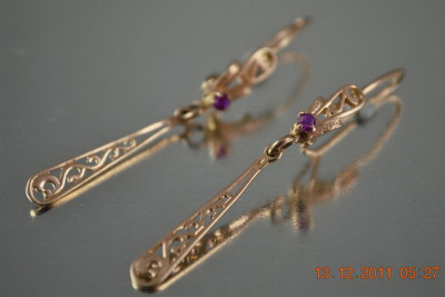 Boucles d’oreilles en or rose soviétique russe 14k 585 vec131 alexandrite rubis émeraude saphir ...