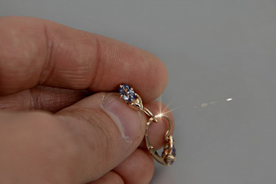 Ruso soviético rosa rosa 14k 585 pendientes de oro vec132 alejandrita rubí esmeralda zafiro ...