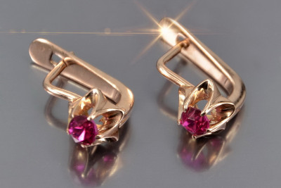 Boucles d’oreilles en or rose soviétique russe 14k 585 vec134 alexandrite rubis émeraude saphir ...