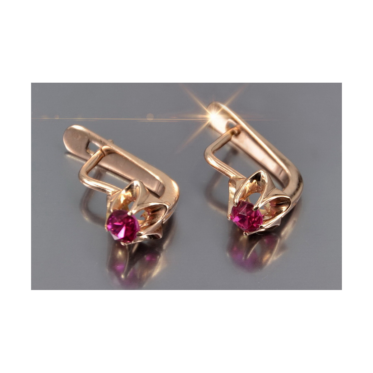 Boucles d’oreilles en or rose soviétique russe 14k 585 vec134 alexandrite rubis émeraude saphir ...