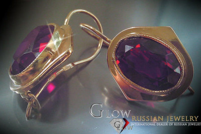 Boucles d’oreilles en or rose soviétique russe 14k 585 vec135 alexandrite rubis émeraude saphir ...